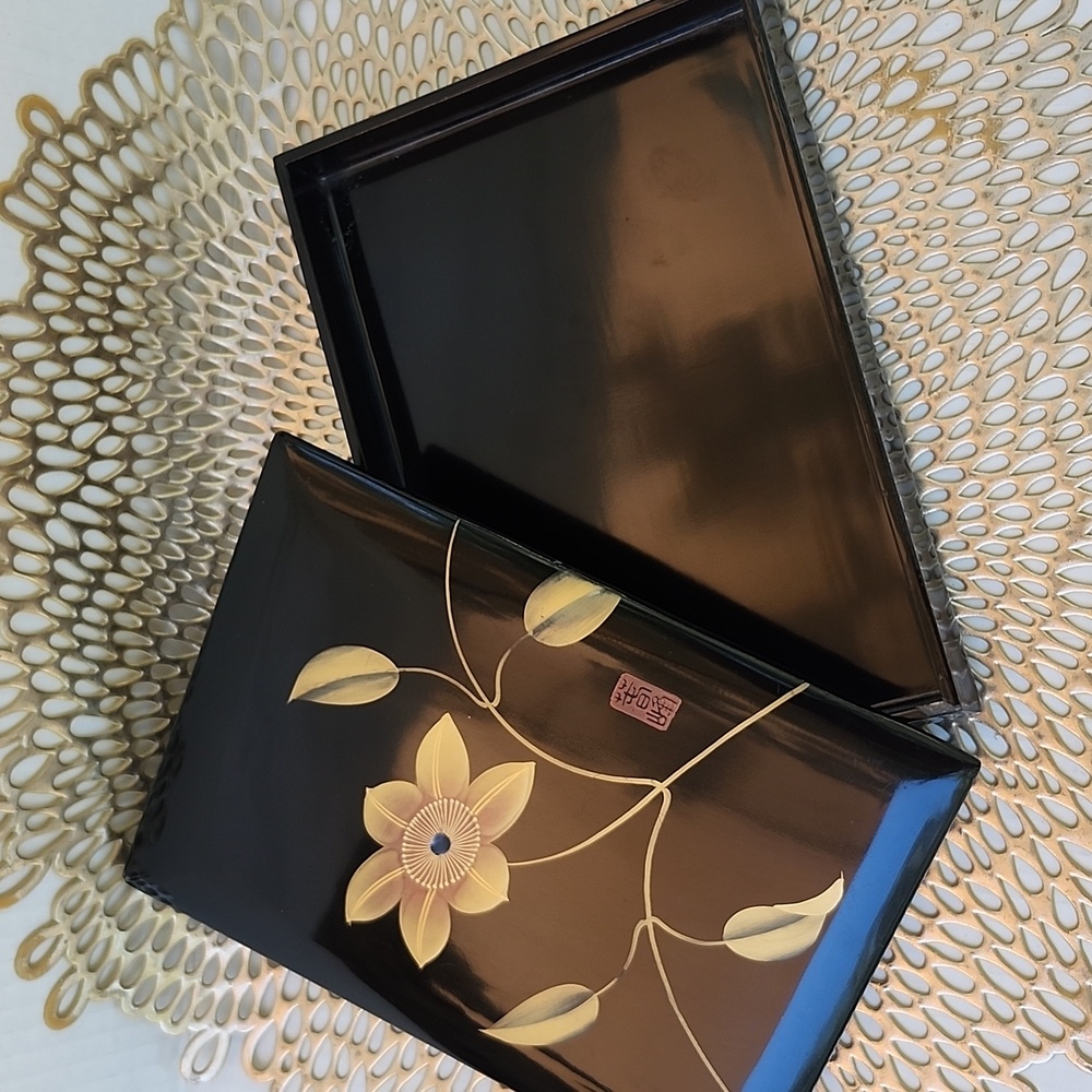 VTG JAPANESE AIZU-,NURI LACQUER FUMIBAKO BOX - Picture 4 of 13